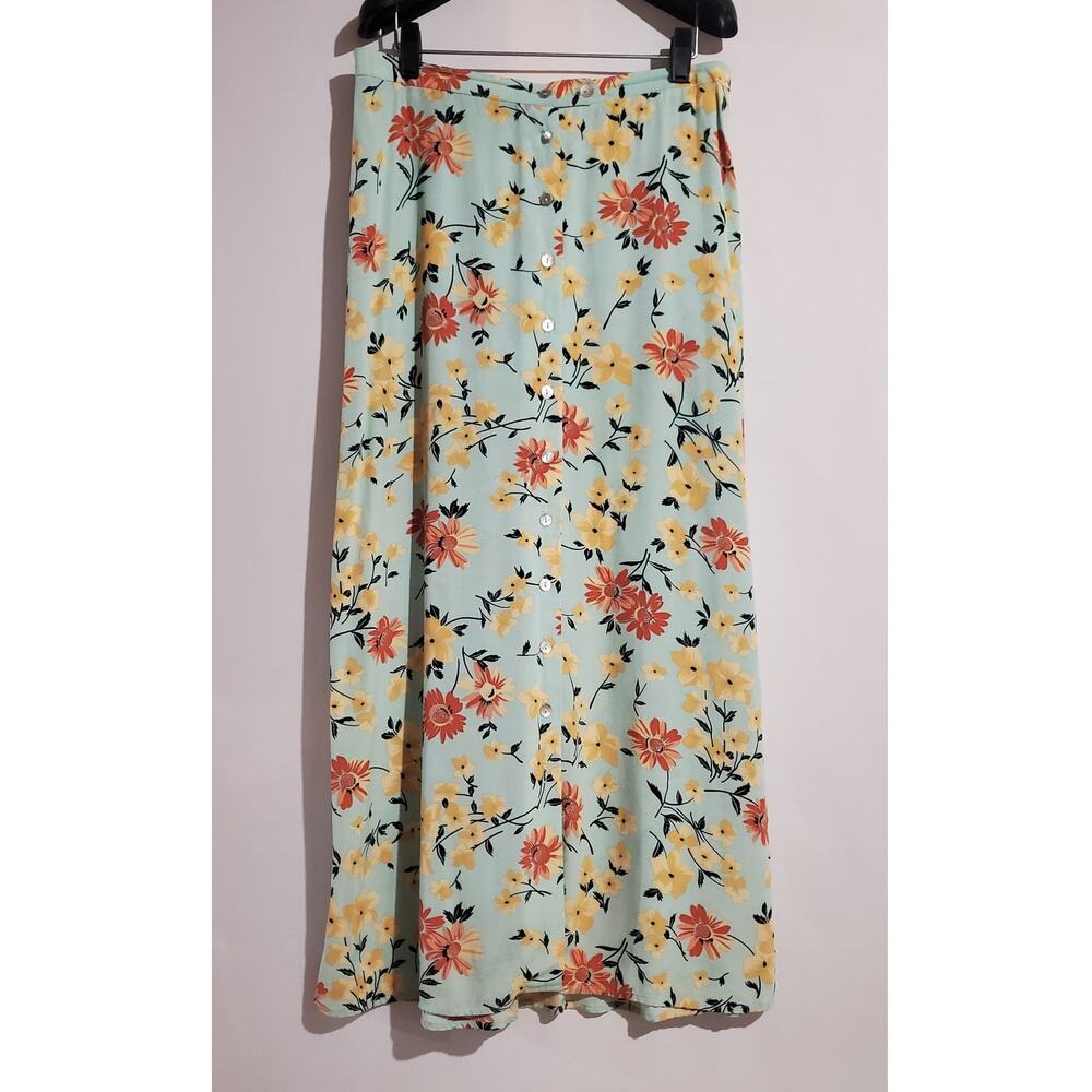 Mixit Vtg 90s Y2K Shell Button Front Floral Maxi Skirt Size 14 Cottage Fairy